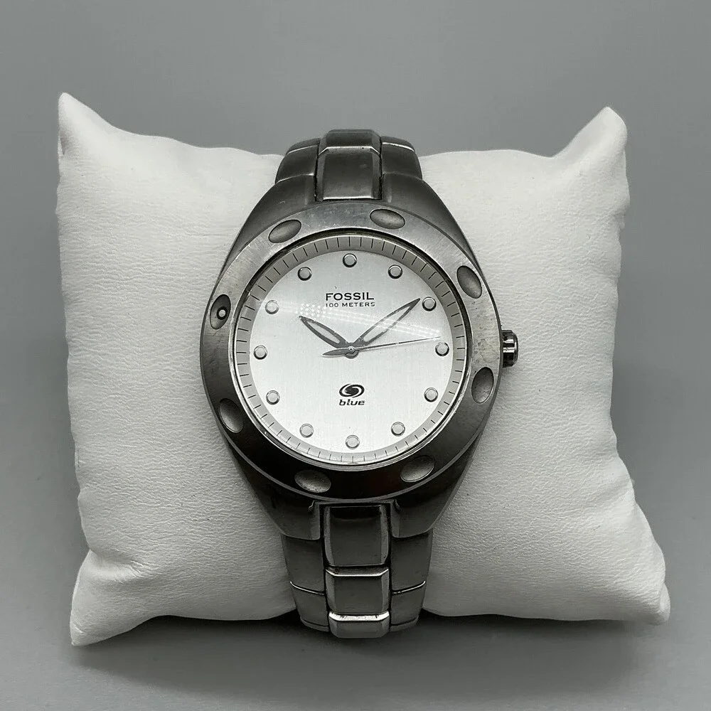 Fossil Blue Mens Watch 40mm Silver Dial Stainless AM-3292 New Battery 7.75
